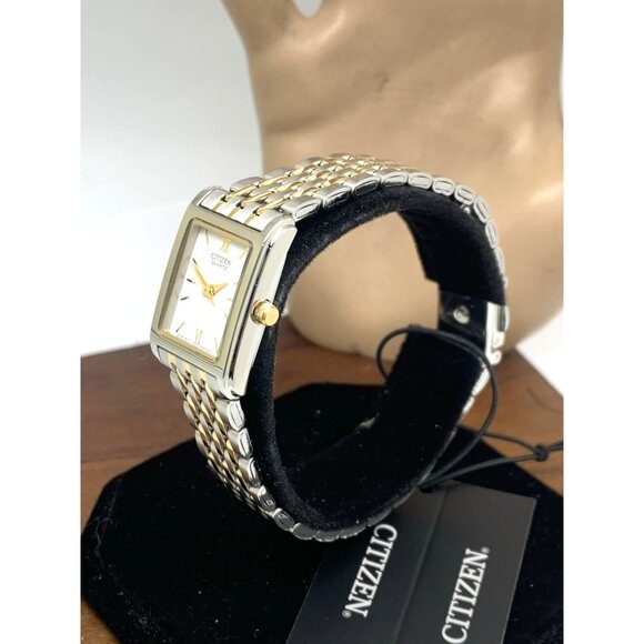 Citizen Women's Watch EJ5854-56A Quartz White Dial Two Tone Steel Tank Petite - Picture 2 of 14